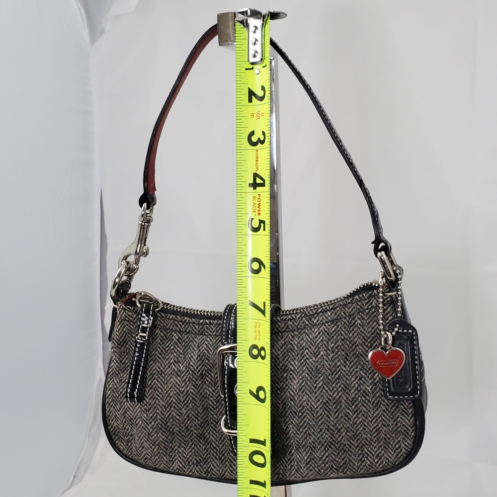 Vintage 2004 Y2K Coach Hamptons Herringbone Wool Leather Shoulder Bag Heart 1406 - Picture 6 of 16